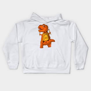 cartoon cute little dinosaur illustration design carrying bag holding pencil and brush Kids Hoodie